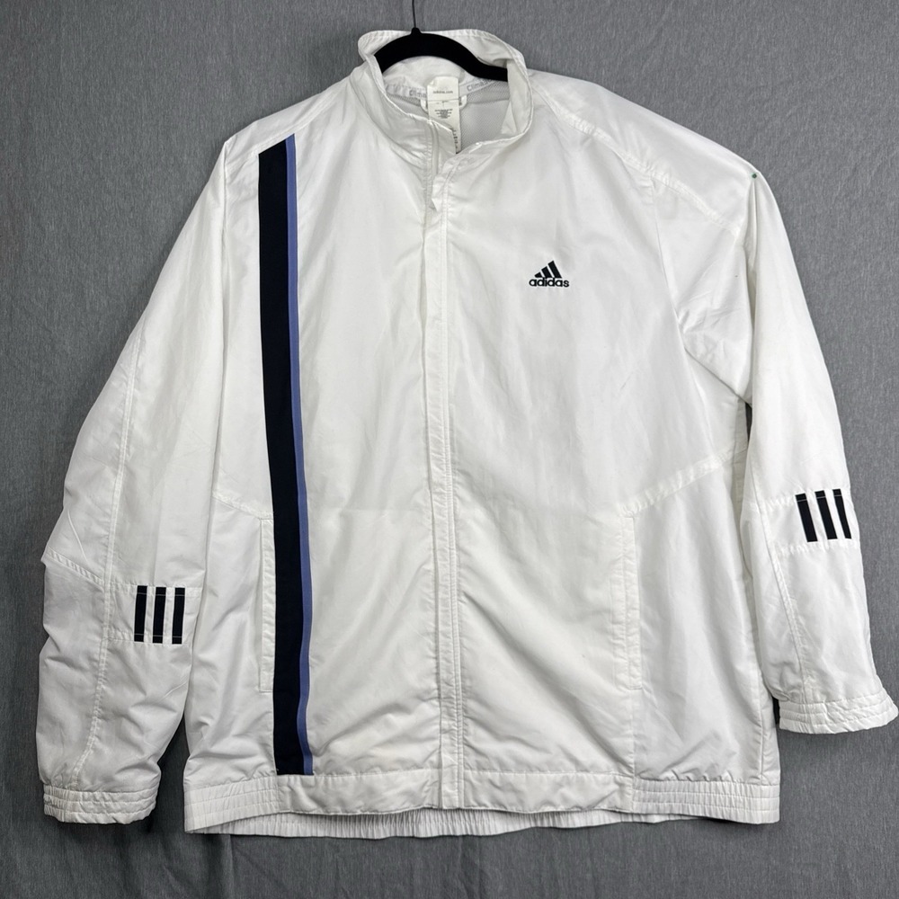 Vintage adidas Men's White Windbreaker Jacket XL Full Zip Lightweight Vented